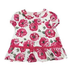 Janie and Jack Girls Pink Rose Floral Peplum Shirt Dress Size 4 Button Back S/S